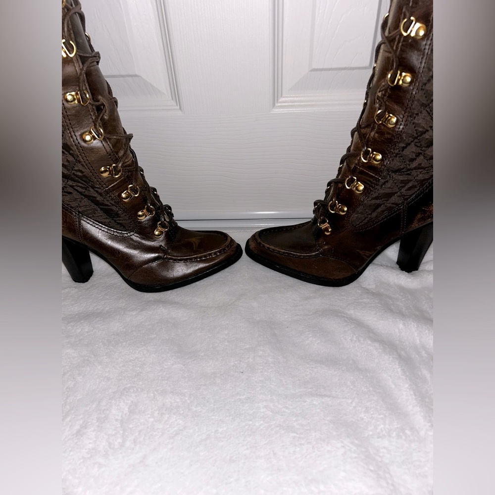 Michael kors winter lace up  leather quilted boots with fur. Size 7 , brown - Picture 6 of 15